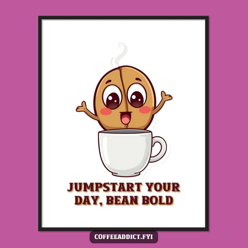 Free Printable Wall Art: Coffee Bean Leap Over Mug - Energetic DIY Downloadable Decor