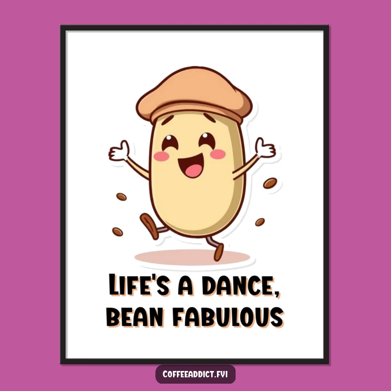 Funny Free Printable Wall Art: Dancing Coffee Bean with Beret Digital Download