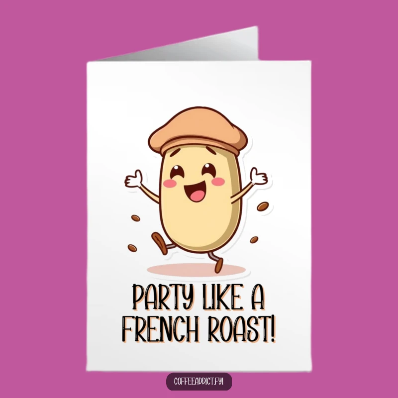 Free Printable Birthday Card: Dancing Coffee Bean with Beret Digital Download for Fun