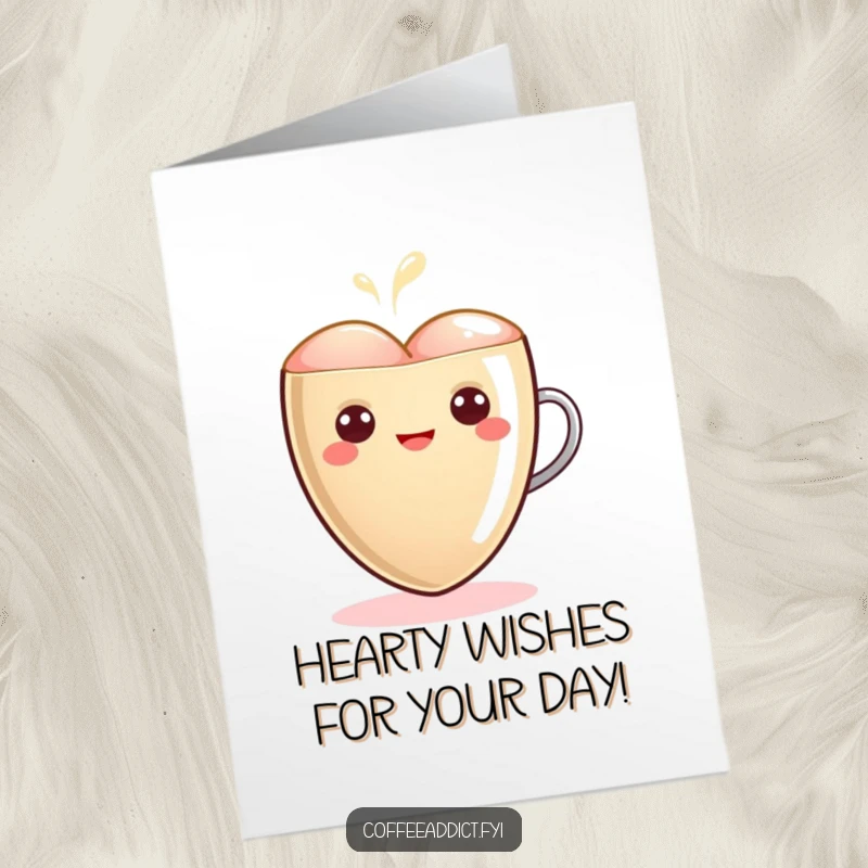 Funny Free Printable Birthday Card: Kawaii latte art heart glowing warmly, sending sweet and loving birthday wishes.