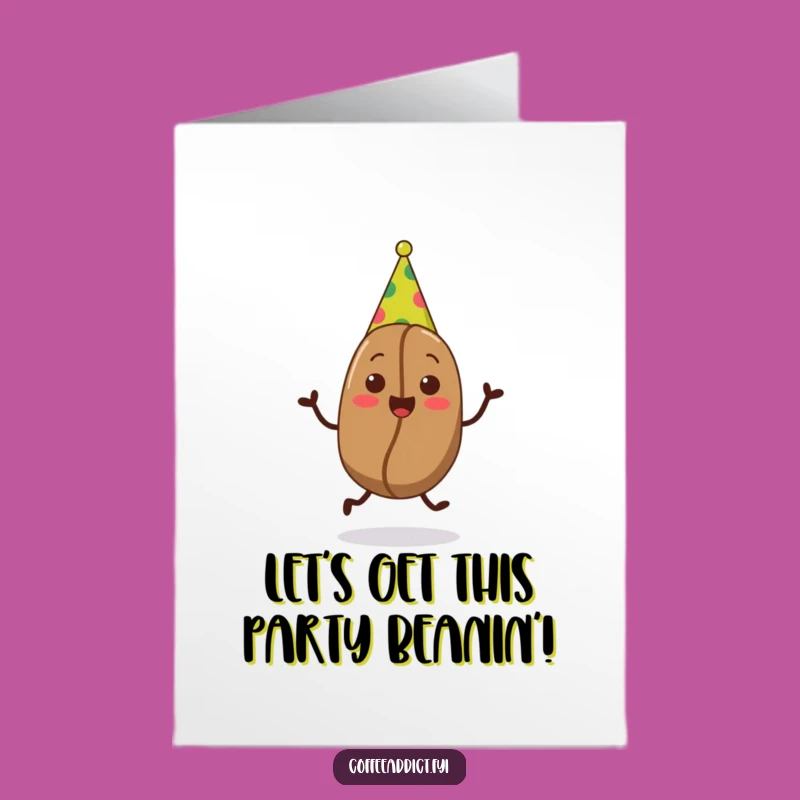 Free Printable Birthday Card: Joyful Coffee Bean Jigging with Party Hat Gift