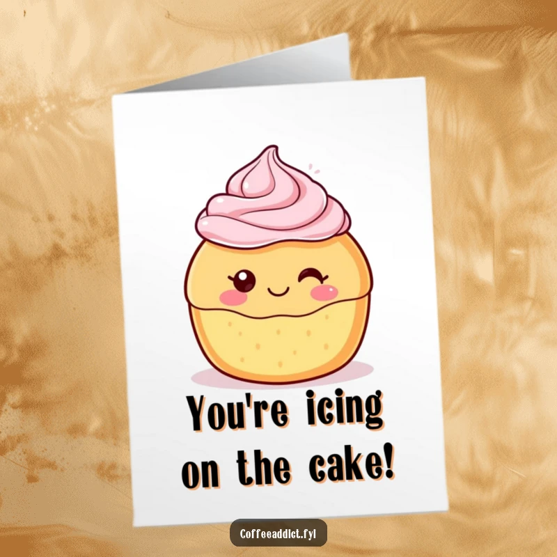 Funny Free Printable Congrats Card: Kawaii pastry with a delighted frosting swirl, celebrating achievements with sweetness.