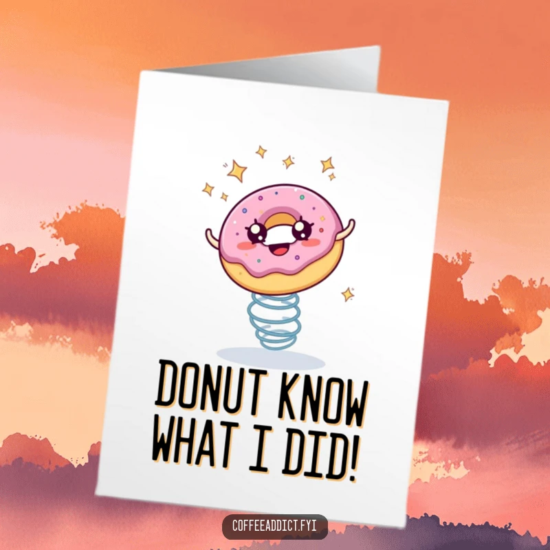 Funny Free Printable Thank You Card: A donut with starry eyes bounces on a spring, sending a heartfelt thanks.