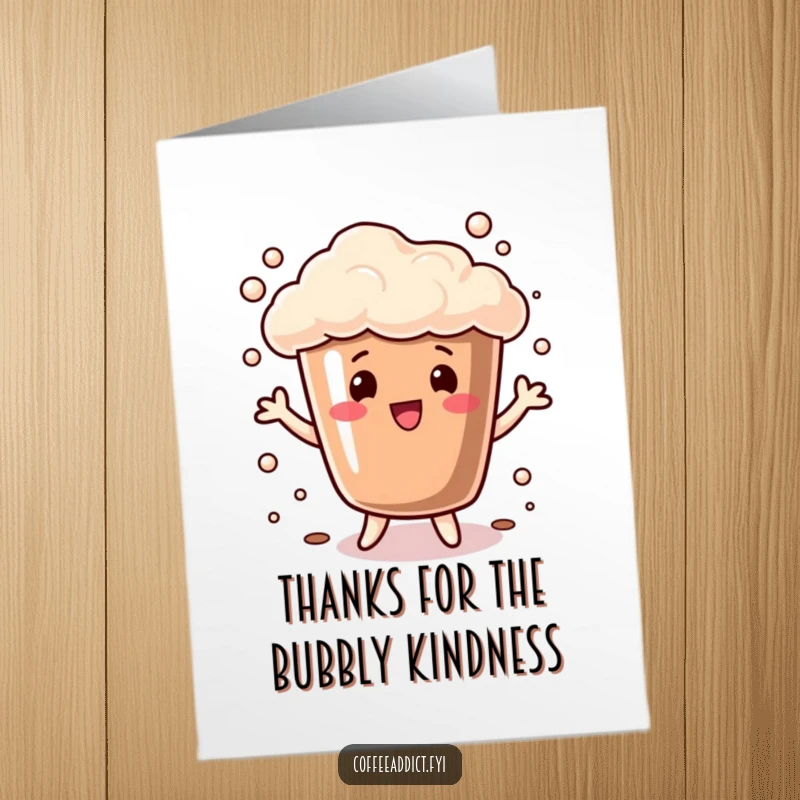 Funny Free Printable Thank You Card: A cheerful coffee cup overflowing with foam dances playfully to say thank you.