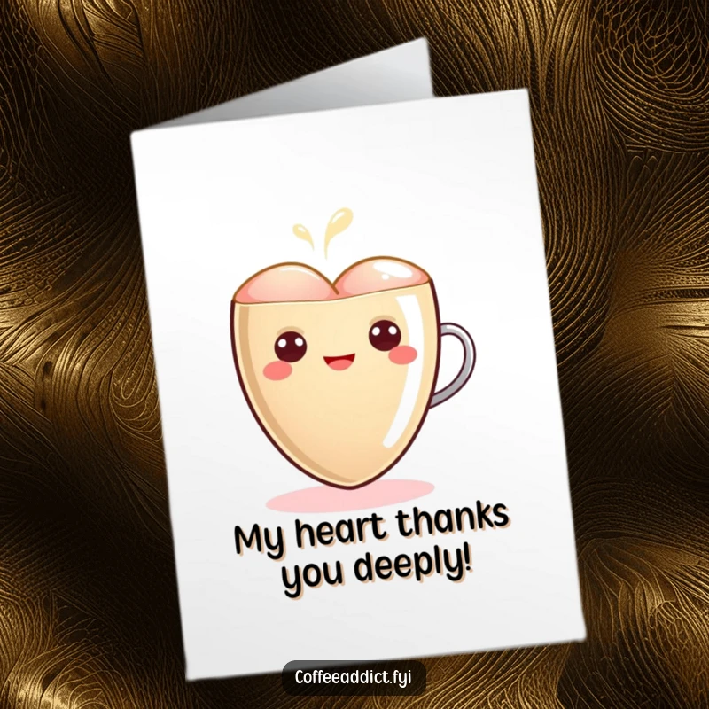 Funny Free Printable Thank You Card: Kawaii latte art heart glowing warmly, a sweet and loving way to express thanks.