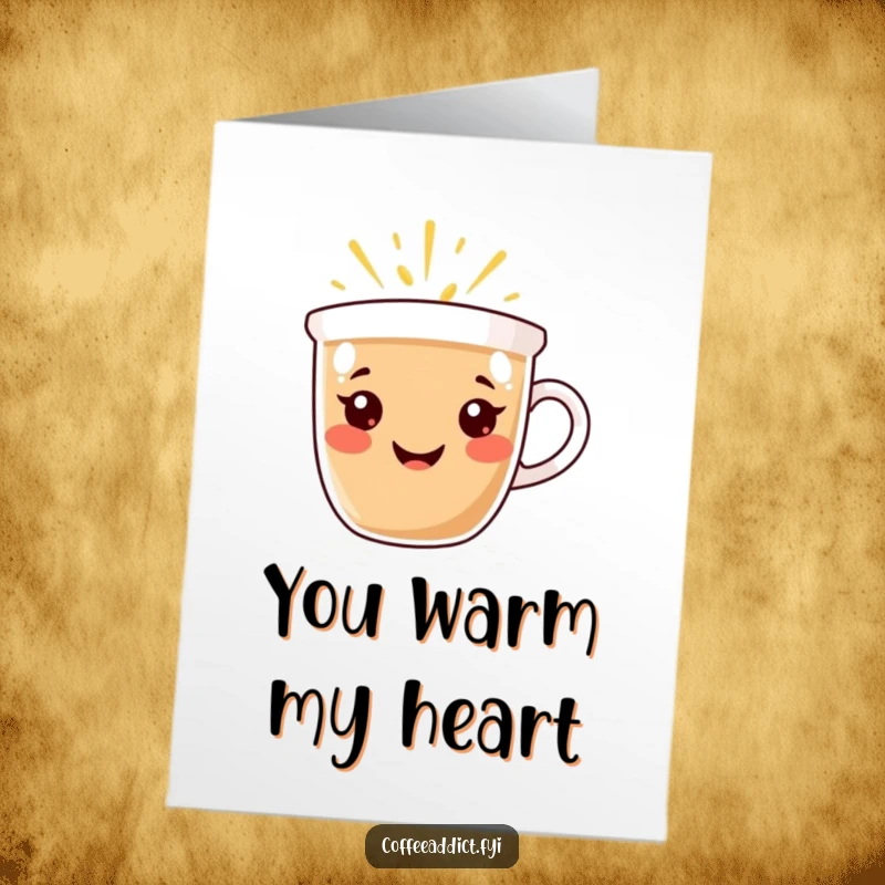 Funny Free Printable thank you card featuring a happy coffee cup character radiating warmth and happiness, a grateful downloadable gift.