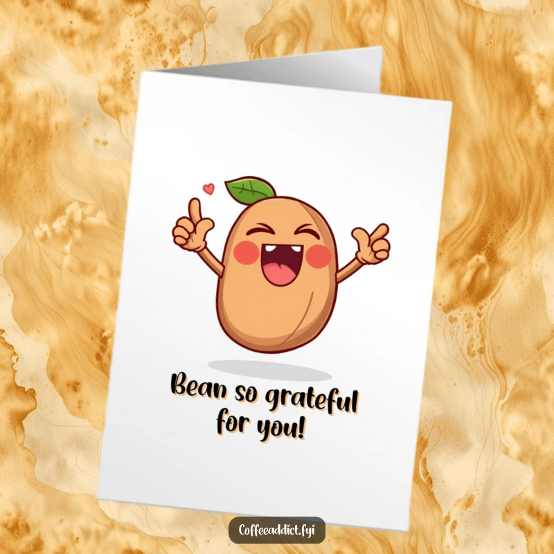Funny Free Printable Thank You Card: Whole coffee bean character roaring triumphantly, a bold DIY gift.