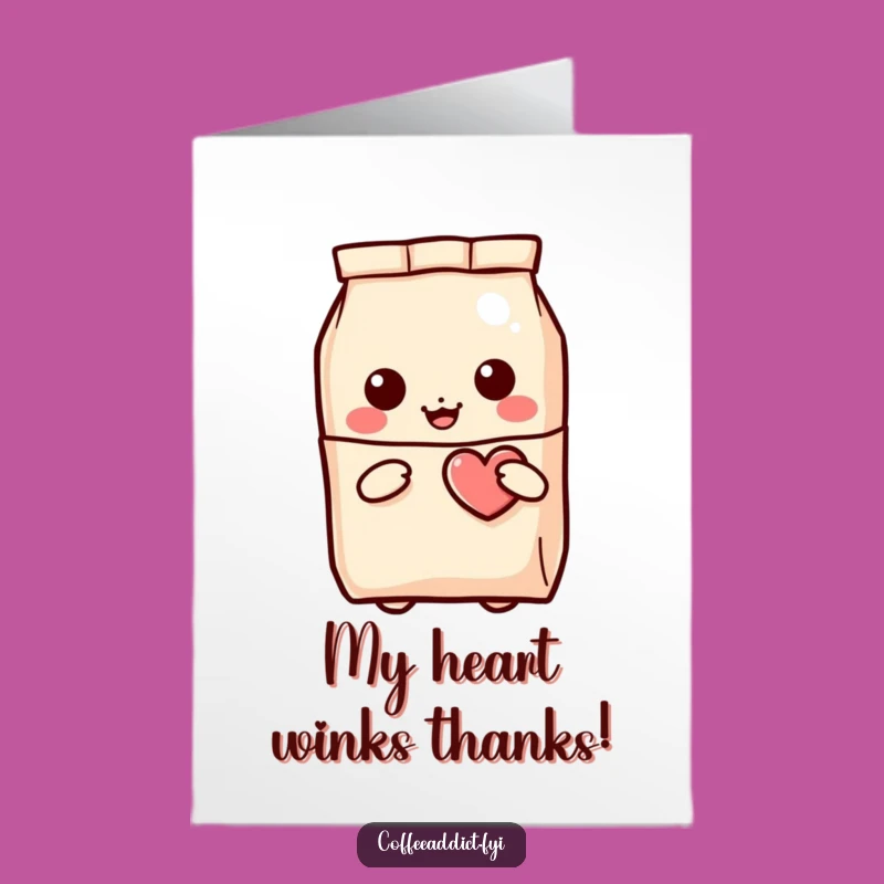 Free Printable Thank You Card: Winking Heart Coffee Bag, Grateful Peek, Heartfelt Downloadable