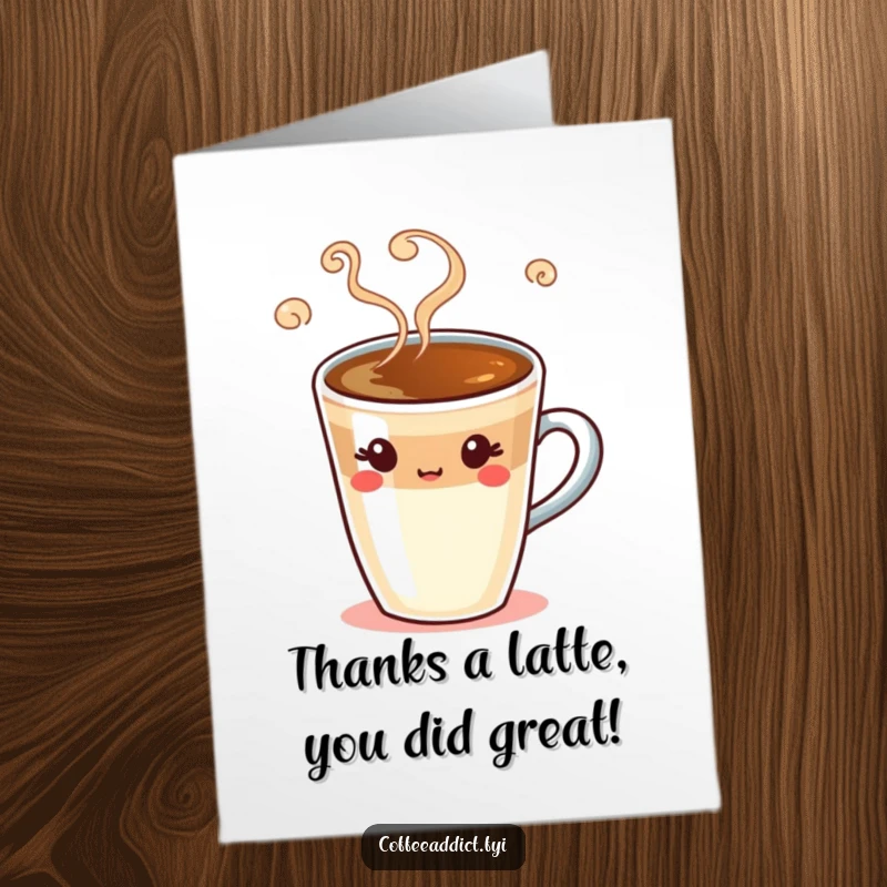 Funny Free Printable Thank You Card: A silly espresso shot with swirling steam winks, conveying appreciation. A great downloadable gift.