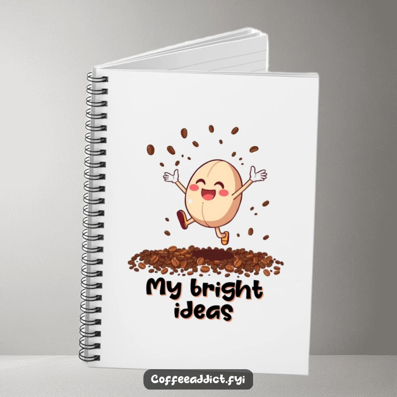 Funny Coffee Bean Leap Notebook: A lined notebook with a cover showing a coffee bean character leaping joyfully.