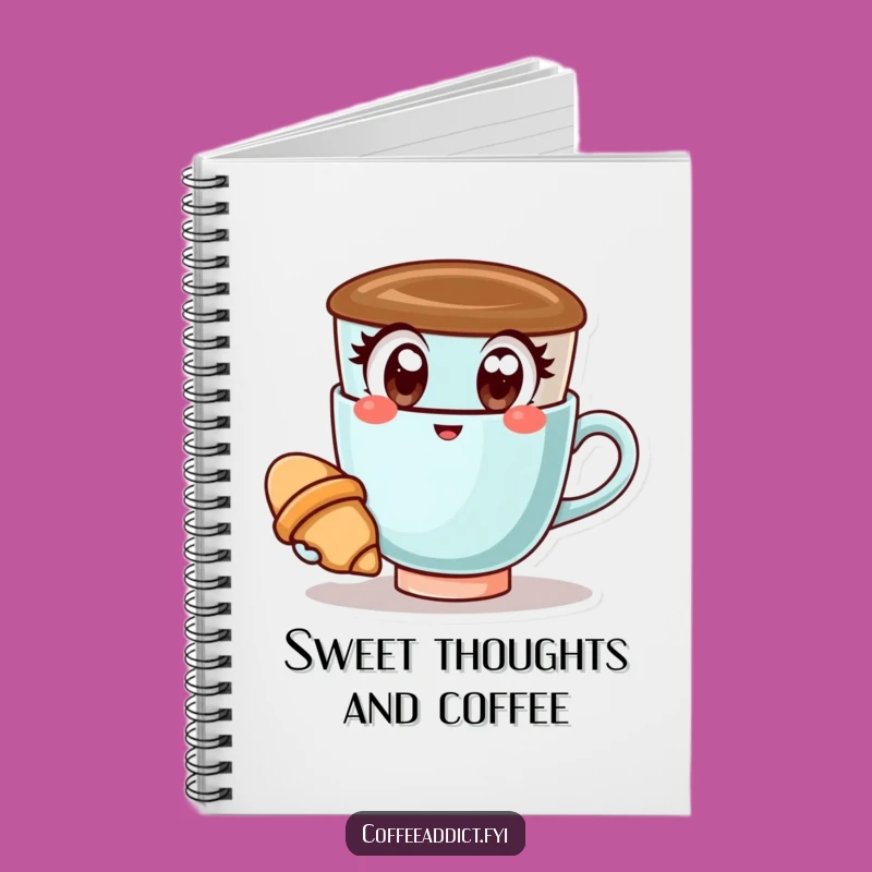 Funny Kawaii Coffee Cup Notebook: Happy Croissant Holder for Cheerful Notes