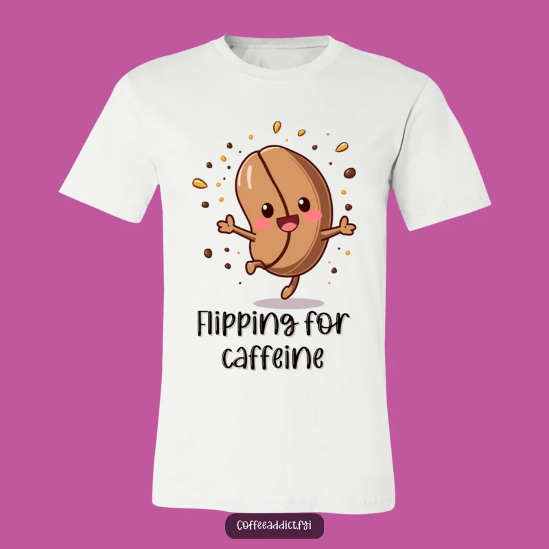 Funny Kawaii Coffee Bean T-Shirt: Energetic Somersault for Coffee Humor
