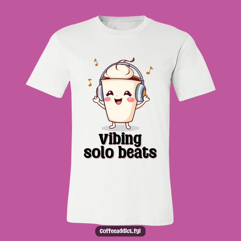 Funny Coffee Cup Headphones Grooving T-Shirt - Hilarious Gift for Music Fans