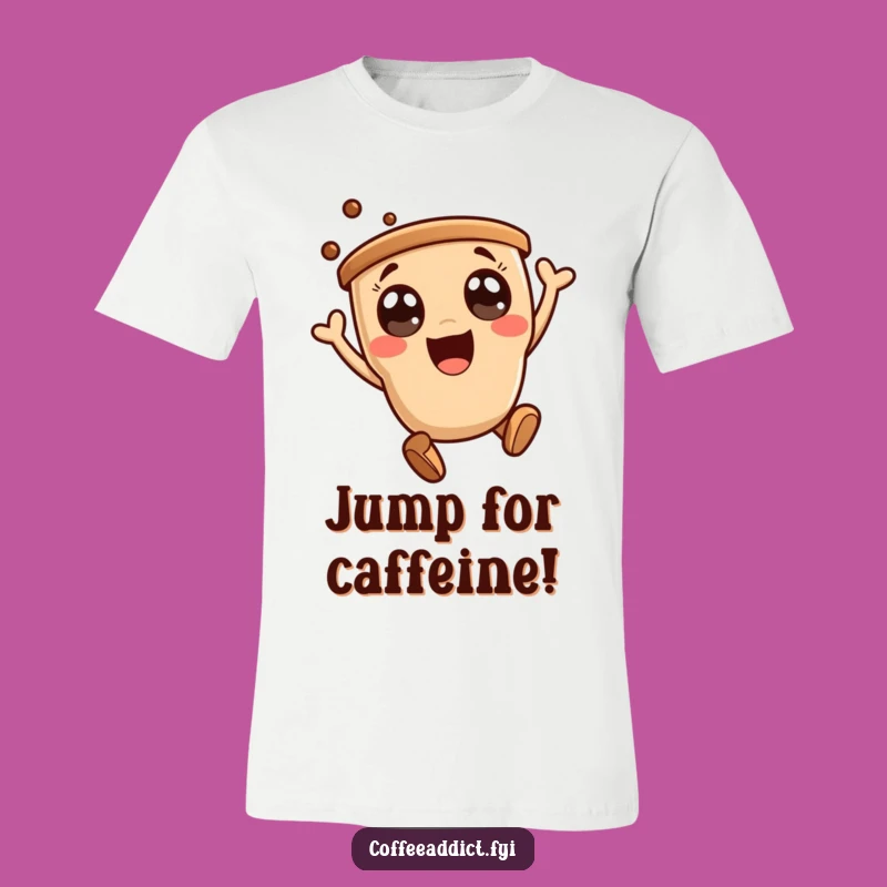 Funny Kawaii Coffee Joy Leap T-Shirt - Cute and Energetic Coffee Lover Apparel