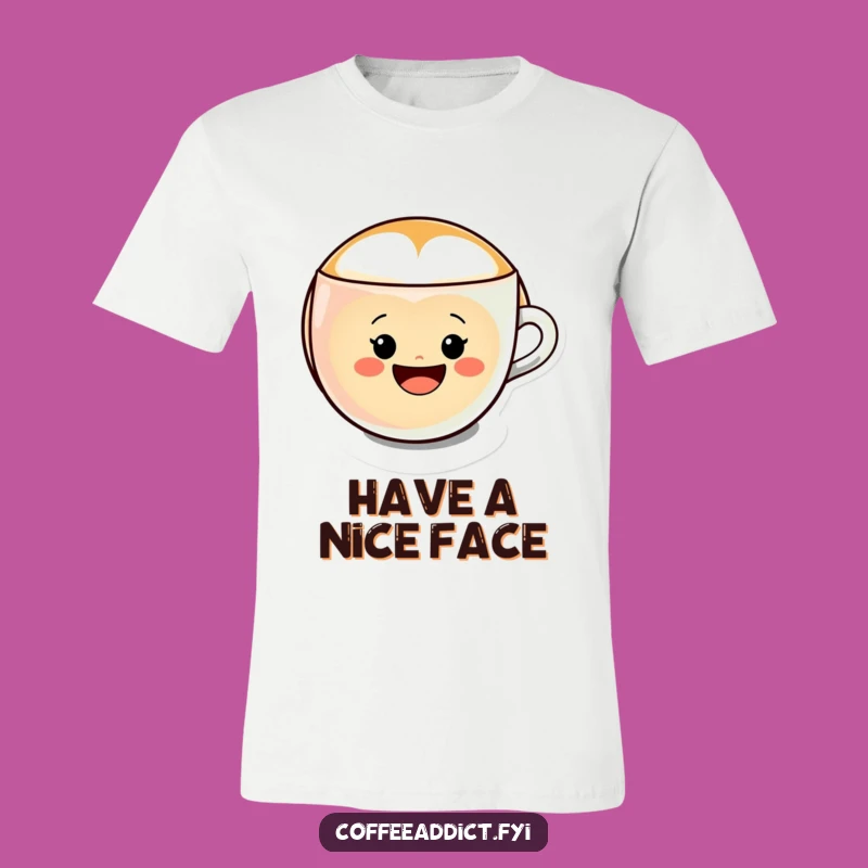 Funny Kawaii Latte Art T-Shirt, Cheerful Smiley Gift for Coffee Fans