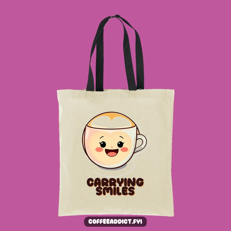 Funny Kawaii Latte Art Tote Bag, Cheerful Smiley Gift for Everyday Use